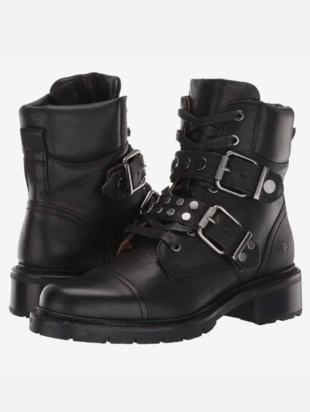 Frye Women's Samantha Stud Hiker boots black leather Moto Grunge Goth Size 7.5